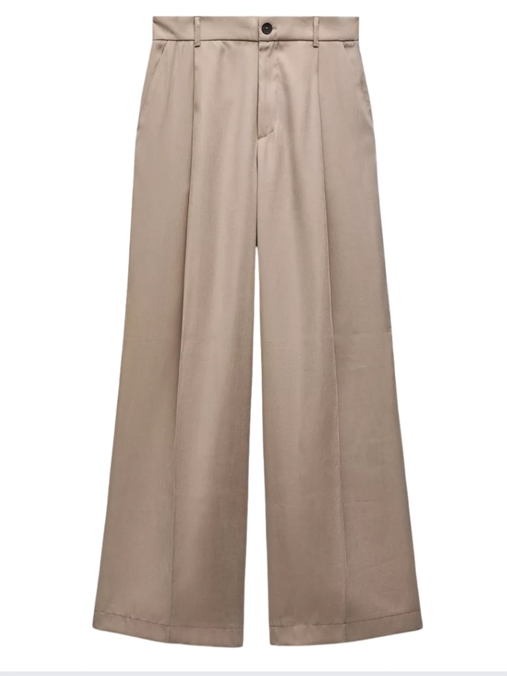 ZARA Flowy Pleated Wide Leg Pants Brown Taupe Size M | NWT